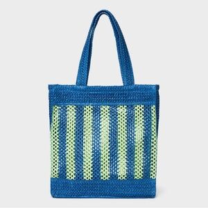 Universal Thread: Striped Straw Crochet Tote Handbag Blue/Green